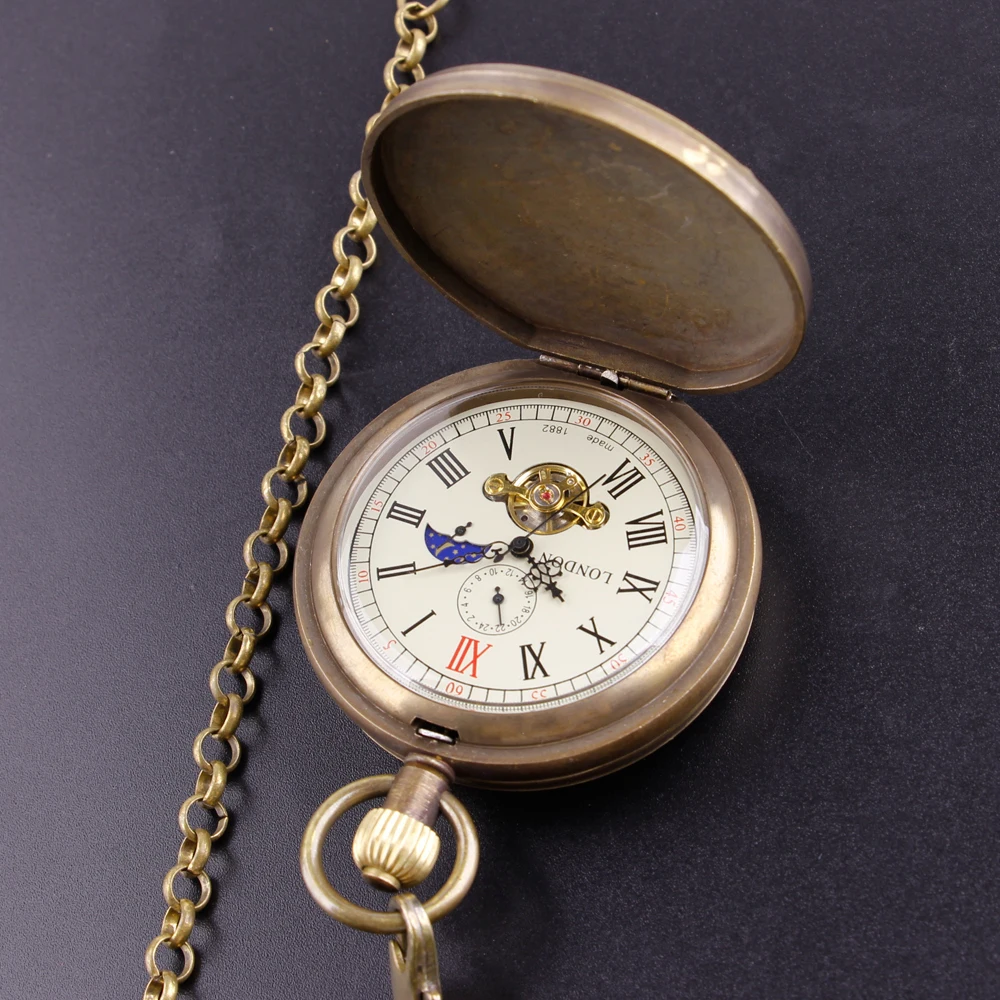 Vintage 2 Sides Open Case Pocket Watches Mechanical Movement Mens Chain Watch High Quality Luxury Pendant with Chain Gifts