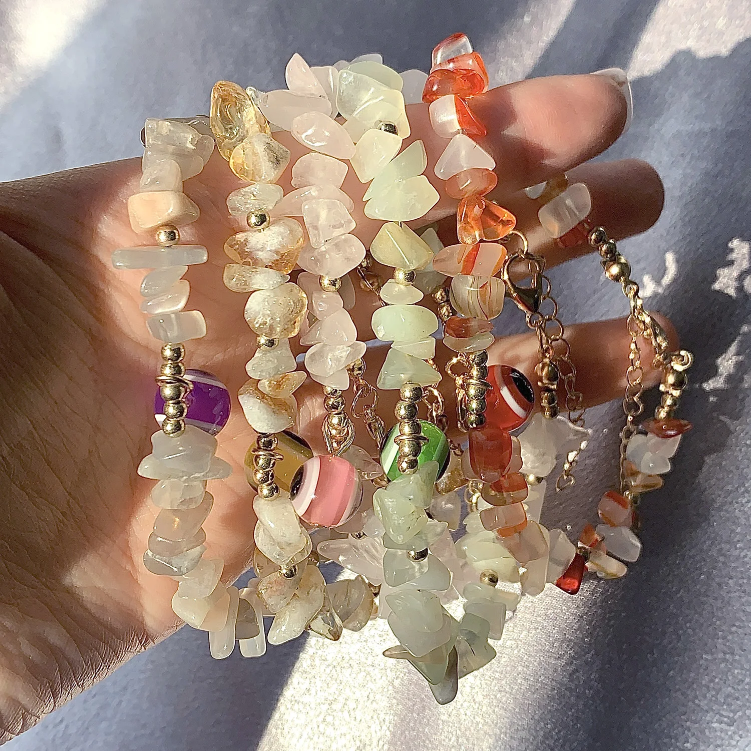 

Fashion Natural Stone Bracelets For Women Charm Irregular Crystal Crushed Stone Turish Evil Eye Pendant Bracelets Jewelry Gifts