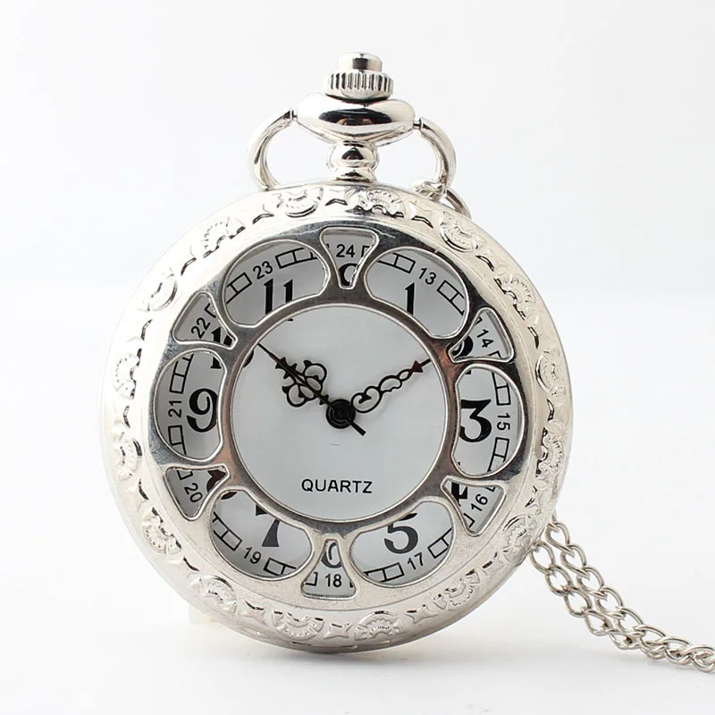 Серебряные антикварные винтажные кварцевые карманные часы с полым кулоном, ожерелье для мужчин и женщин, часы в стиле стимпанк