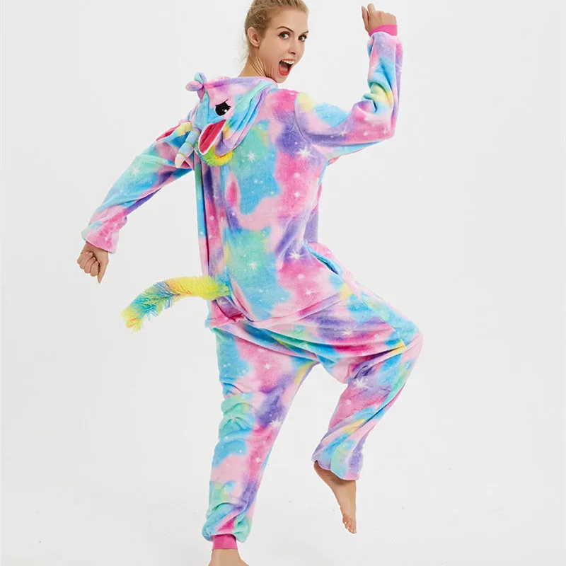 Family Kigurumi Pajamas Sequins Stars Rainbow Unicorn Animal Onesie Cosplay Costume Pajamas For Kids and Adults
