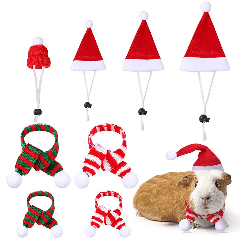 Hamster Guinea Pig Christmas Costume Mini Small Pet Items Hat Scarf Xmas Headwear Pet Outfits for Chinchilla Rabbit Accessories