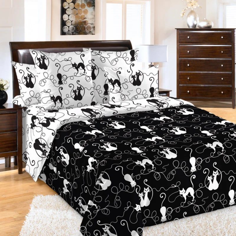 Постельное белье из перкаля - Котофей, Размер: Евро-макси