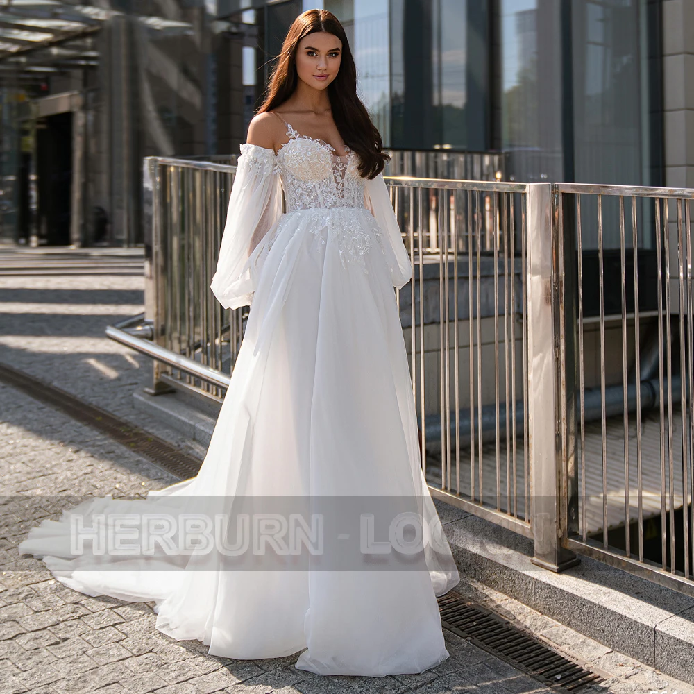 

HERBURN Fashion Wedding Dresses For Women Court Train Long Sleeves Backless Custom Made Robe Mariee Robe De Soiree Mariage