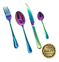 24 pcs holographic color furta cutlery kit with fork spoon knife and dessert spoon