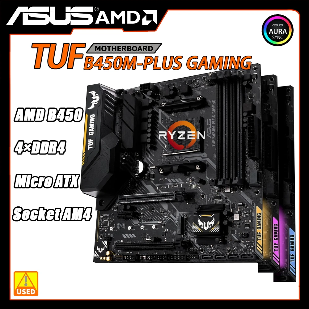 

B450M Motherboard ASUS TUF B450M PLUS GAMING Adopts AMD B450 chip Ryzen Socket AM4 4×DDR4 128GB PCI-E 3.0 1×M.2 Micro ATX 1×RJ45
