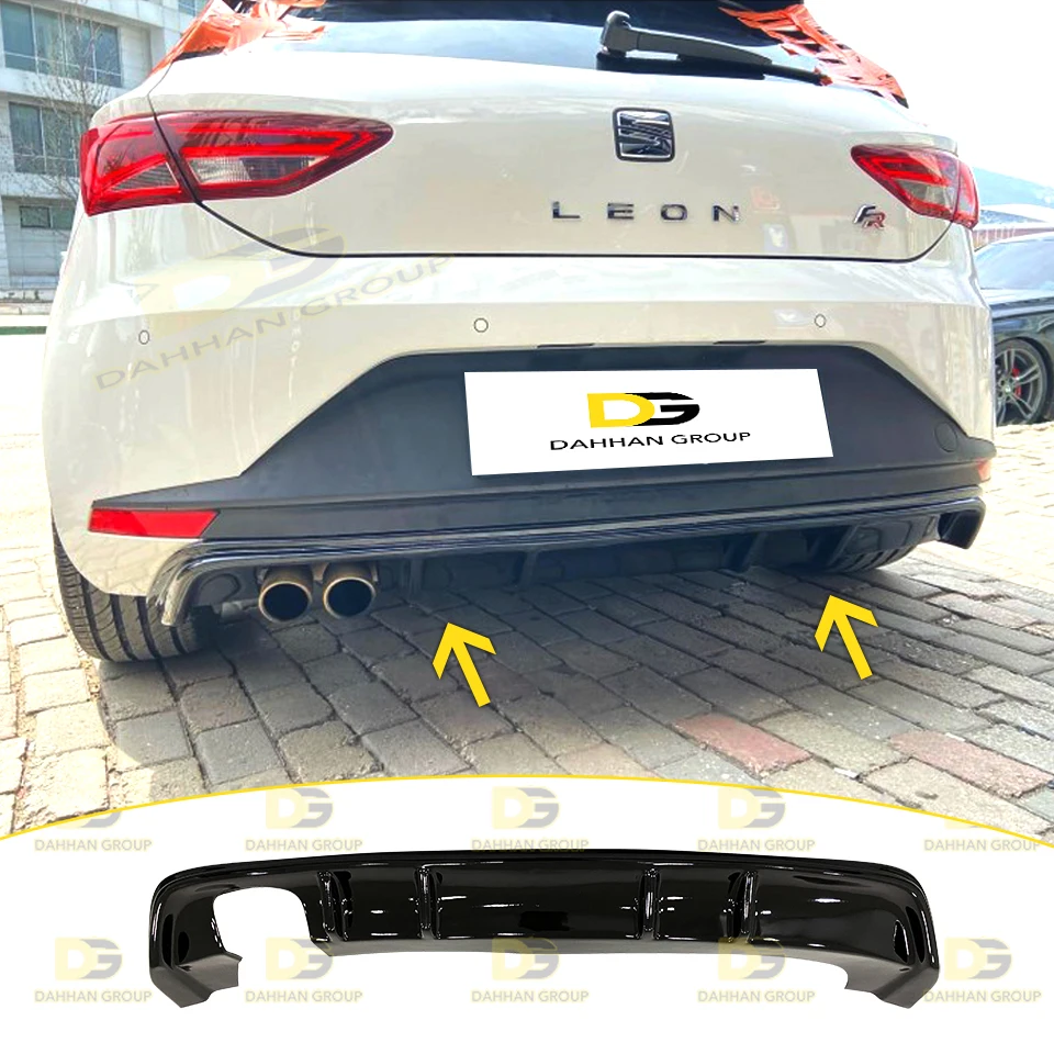 Seat Leon 2012 - 2016 MK3 FR Rear Diffuser Spoiler With Left Double Exhaust Outputs Piano Gloss Black Surface Plastic FR Kit