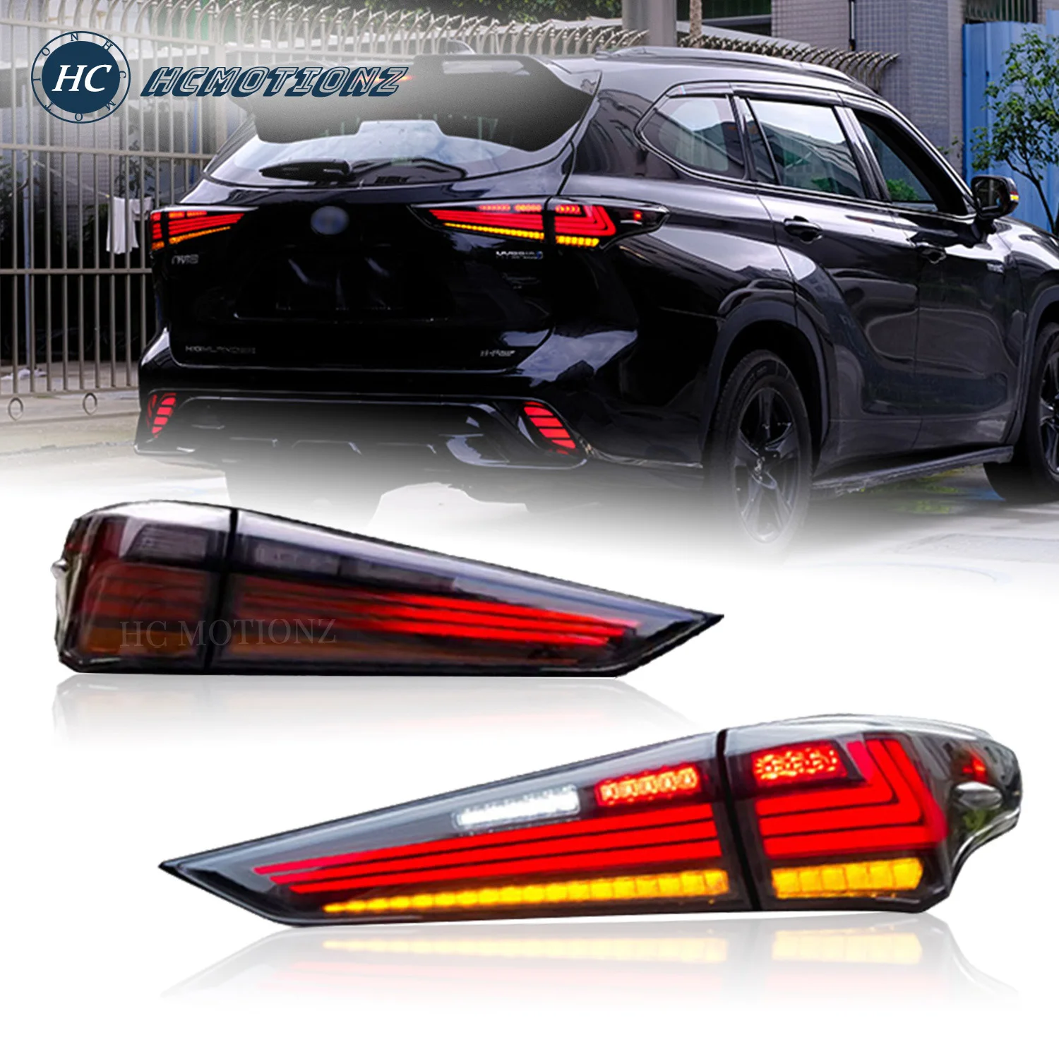 

HCmotion LED Tail Lights 4th Gen for Toyota Highlander 2020-2022 DRL Rear Lamps Assembly Car Back Lamps Accessories