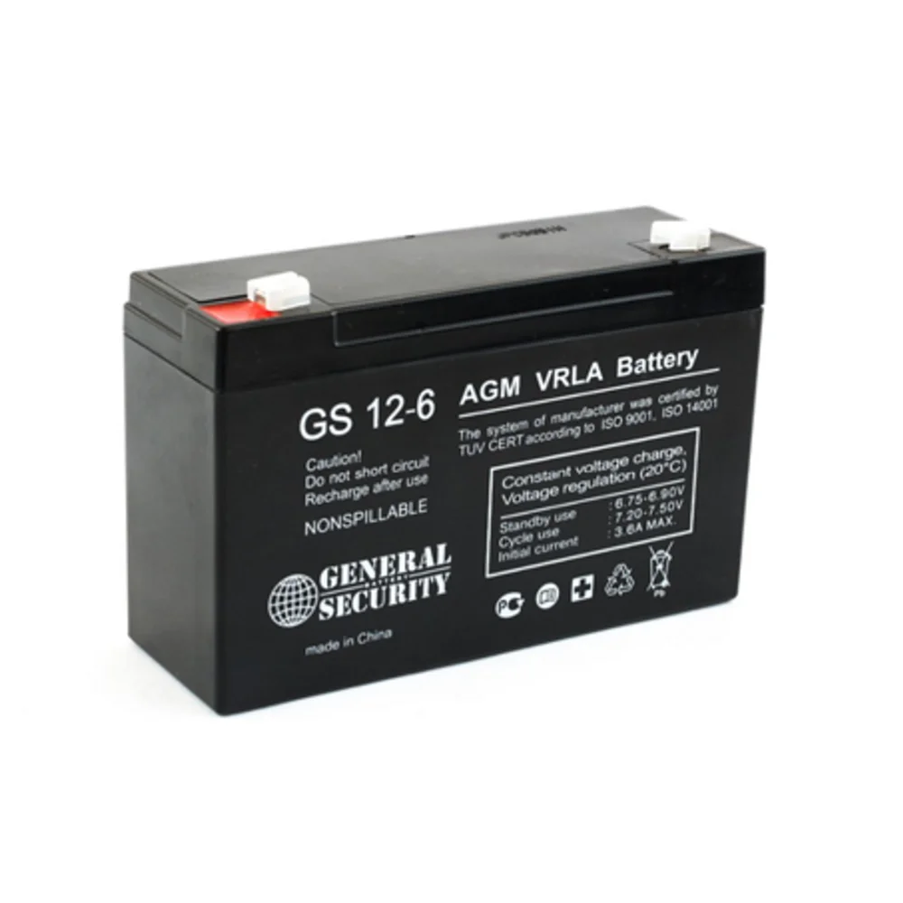 Свинцово-кислотный аккумулятор General Security GS 12-6 (6 В 12 Ач) для систем охраны/пожарной