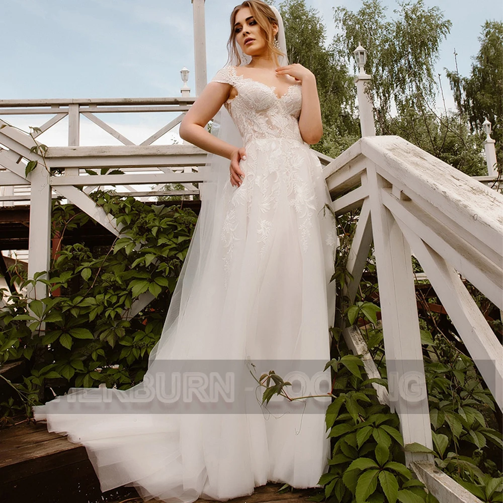 

HERBURN Romantic Pastrol Wedding Gown For Bride Short Sleeves Modern Customised Dropping Shipping Robe De Soiree De Mariage