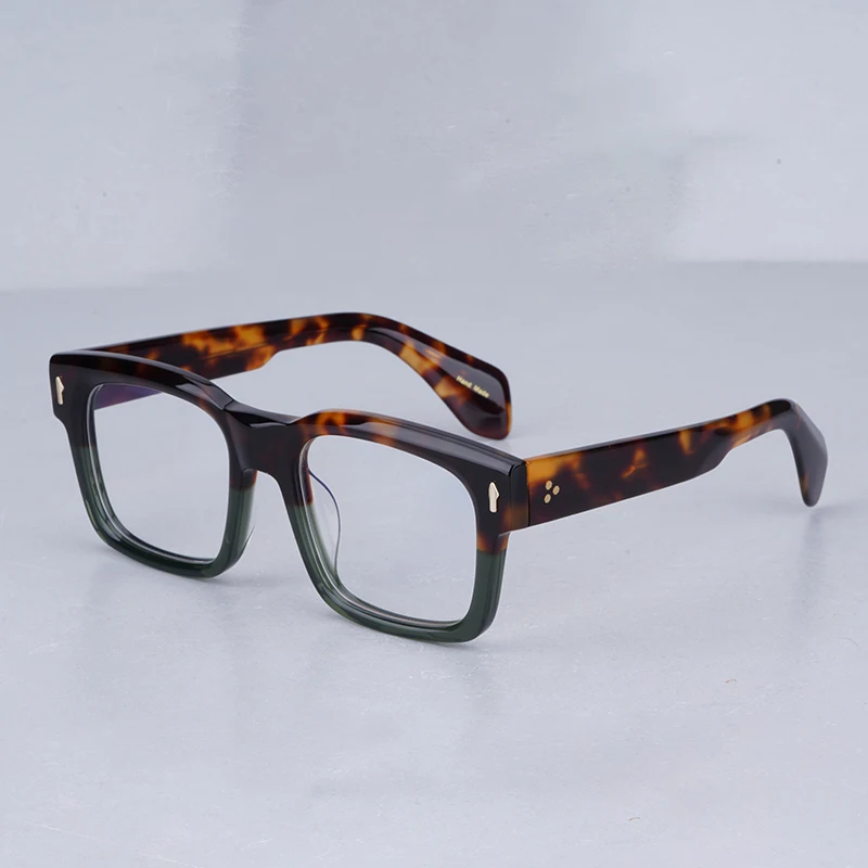 

JMM Stylish Italy Acetate Thickened Hard Eyeglasses Frame High Street Designer Brand Stripes Tortoise Men Prescription Glasses