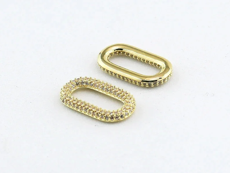 Овальные Подвески для сережек с фианитом 6 шт., соединитель для звеньев цепи, прямоугольные обручи, подвески для браслетов, покрытие из настоящего 14-каратного золота, для изготовления ювелирных изделий-G142