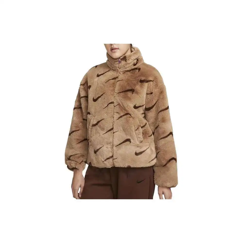 Свободная Теплая Флисовая КуртКа С Воротником-стойкой И Принтом Логотипа