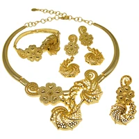 Dubai Ladies Gold Jewelry Set High Quality Necklace Bracelet Earring Ring Wedding Banquet Dress 2022 Trend New H00241