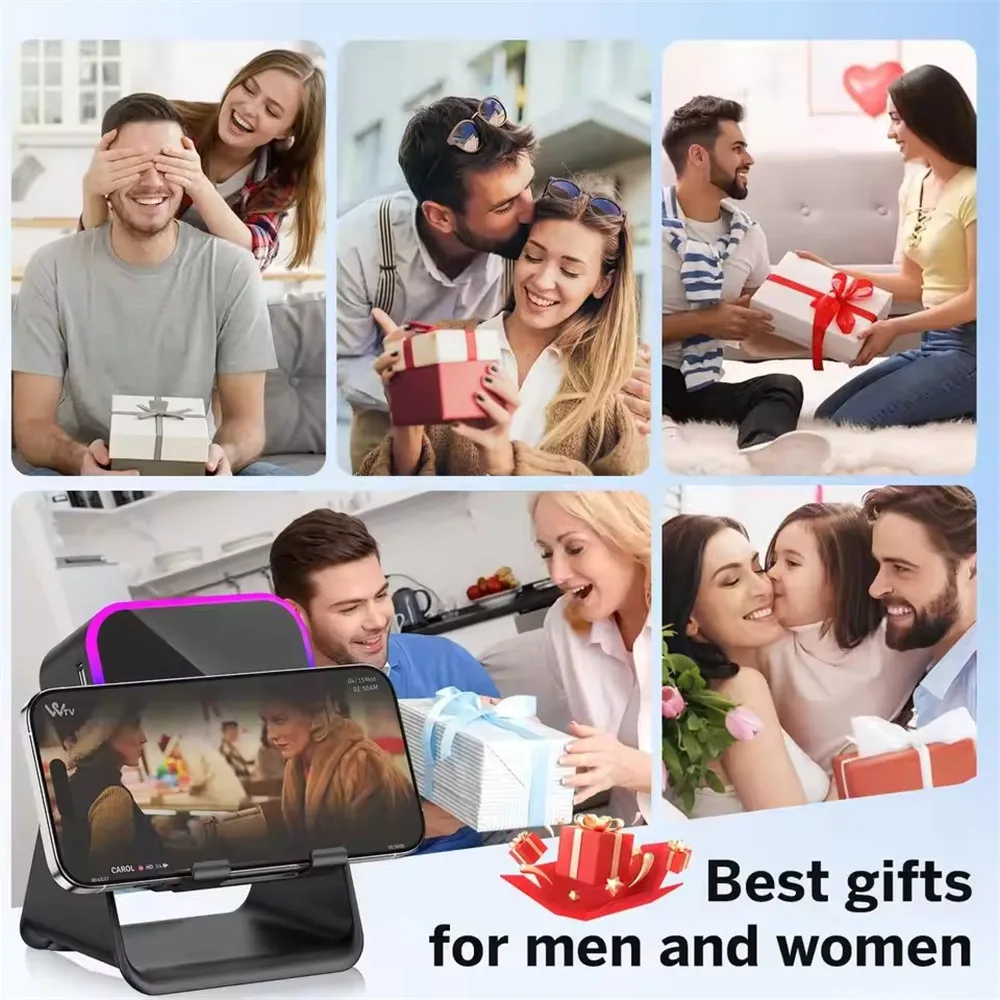 Фото Регулируемая подставка для телефона 2-в-1 с Bluetooth-колонкой и RGB-подсветкой, настольный держатель для просмотра фильмов в офисе, для смартфонов iPhone и Android №2