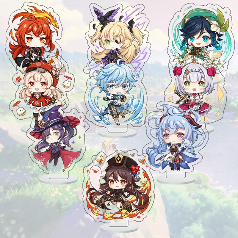 

9 шт./лот Genshin Impact Lisa kaeya Jean Venti Klee Qiqi Zhongli Xiao chongyun dilc 6 см Акриловые модели подставок для украшения тортов P2