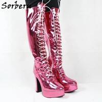 sorbern fuchsia metallic knee high boots platform chunky high heel unisex crossdresser boot shoes for drag queen custom color