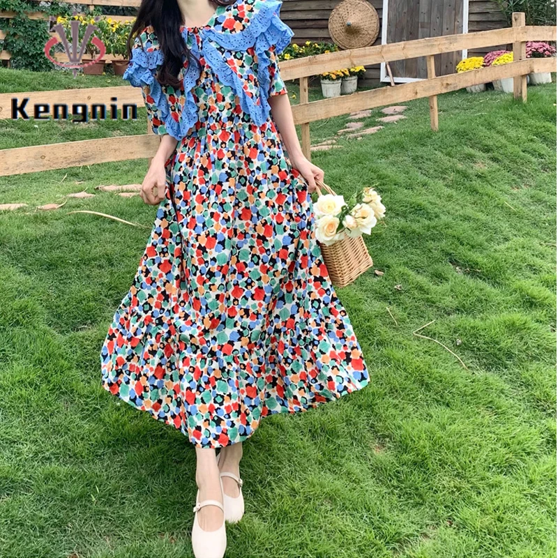 

Big Size 4XL Women's Clothes 2022 Summer Dress Loose Print Floral Lady Vestido Female Ruffle Lace Patchwork Robe Clothing KE2682