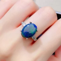 fine jewelry 925 sterling silver natural black opal large gemstone womens ring marry got engaged party girl gift commemorate