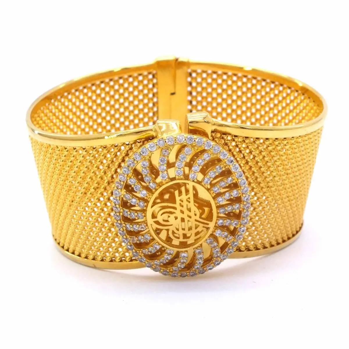 GoldFasihon 22K Gold Plated Monogram Trabzon Straw Handcuffs Bracelet Accessory Jewelry For Women Wedding Engagement Birthday