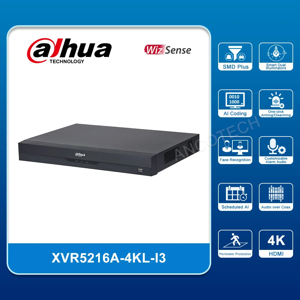 

Dahua DH-XVR5216A-4KL-I3 16 Channels Penta-brid 4K-N/5MP 1U 2HDDs WizSense Digital Video Recorder DAHUA