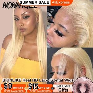 34inch 13x4 Full Frontal Wigs 613 Blonde HD Lace Front Human Hair Wig Straight Wigs Pre Plucked HD L in Pakistan