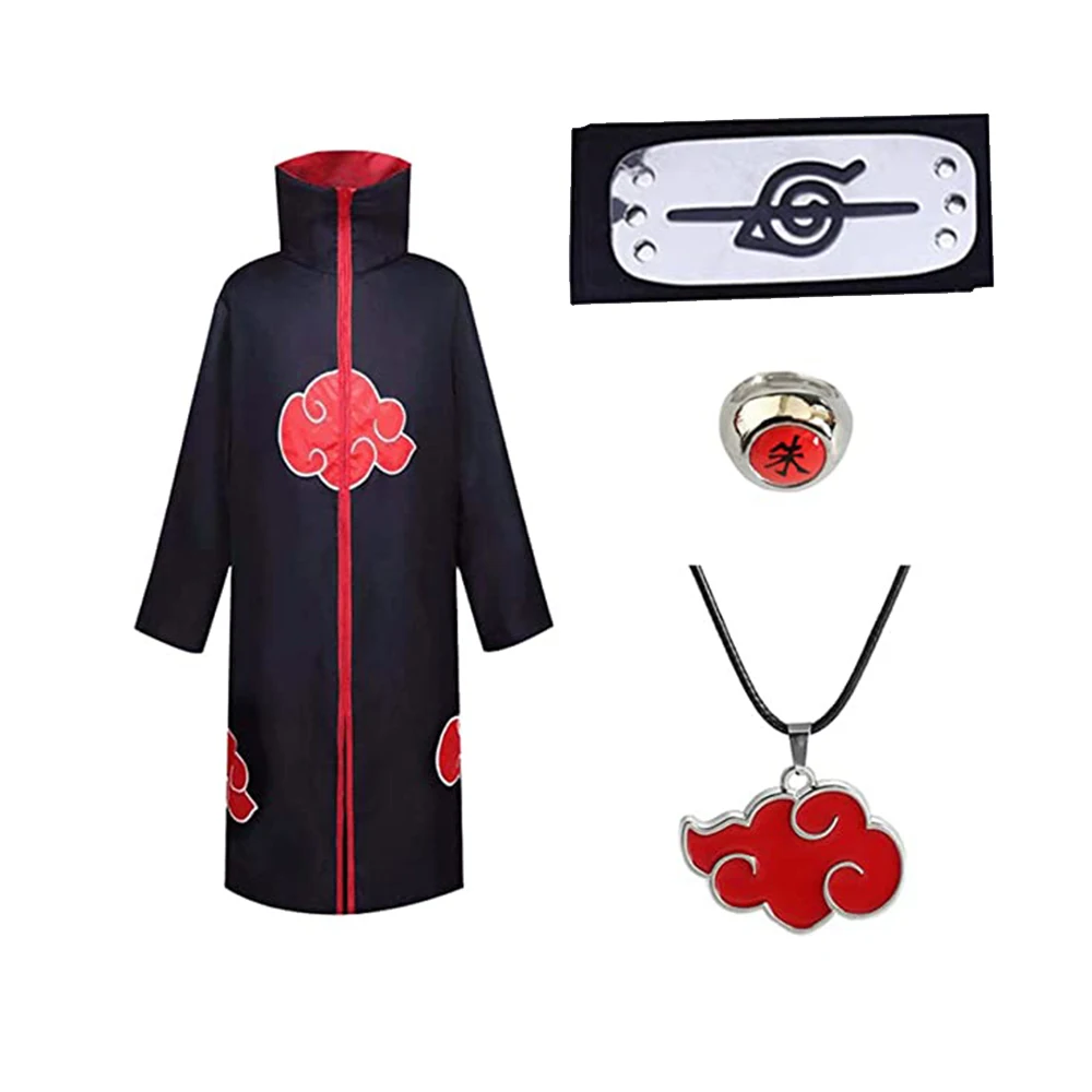 

Unisex Anime Cosplay Costumes Akatsuki Cloak Long Robe with Headband Ring Halloween Costume for Men Women Wholesale Dropshipping