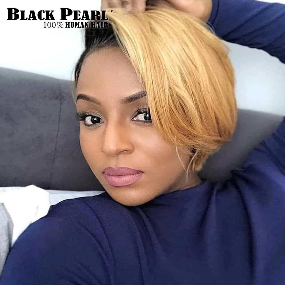 Pixie Cut Wig 13x6x1 T Part Transparent Lace Short Human Hair Wigs 613 Blonde Lace Curved Part Wig 100% Remy Brazilian Hair Wigs
