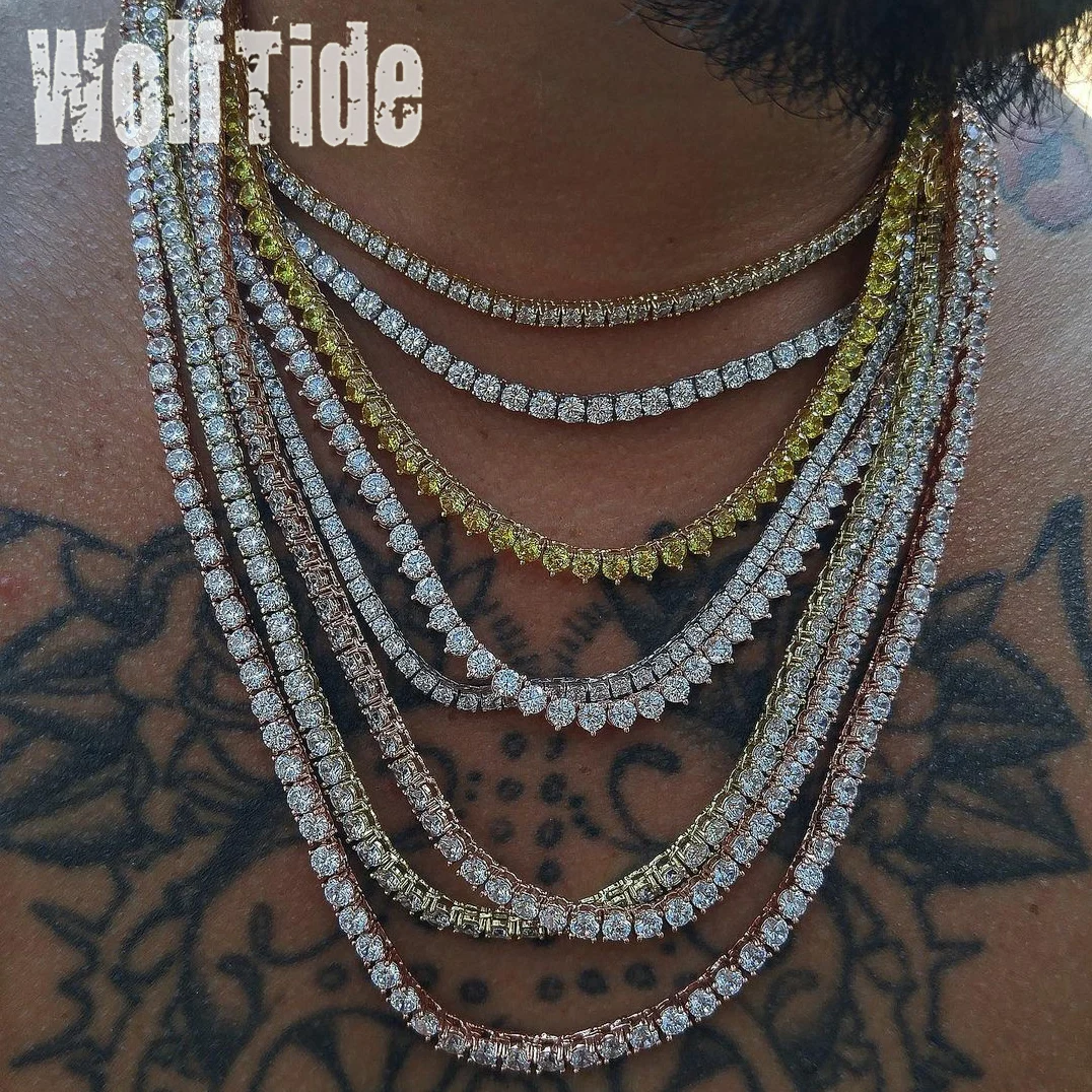 

2.5-10mm Iced Out Tennis Chain Necklace Choker Long for Men Women Gold Plated Bling Diamond CZ Cubic Zirconia Hip Hop Jewelry