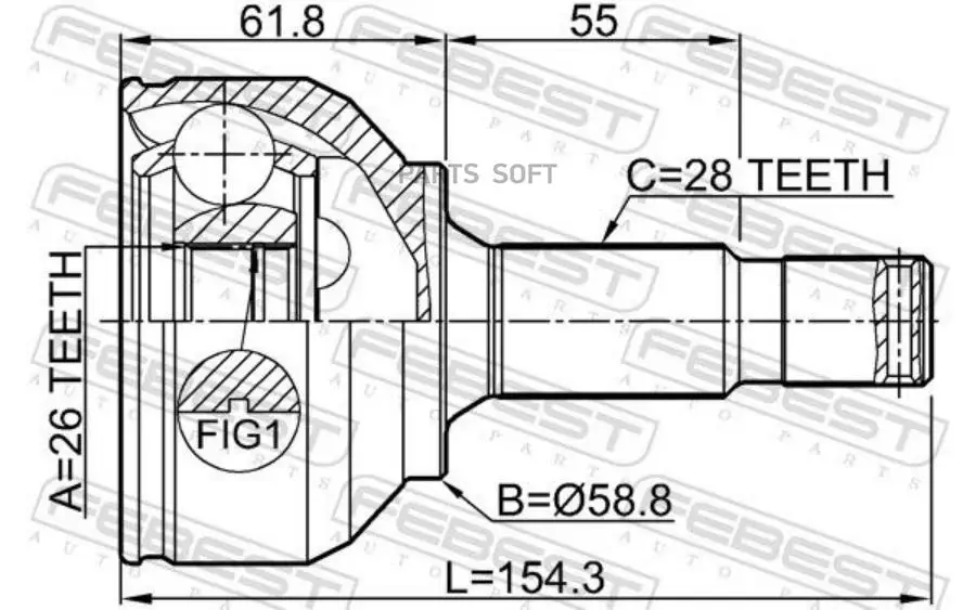 FEBEST 2510X716AT Шрус наружный 26x58.8x28