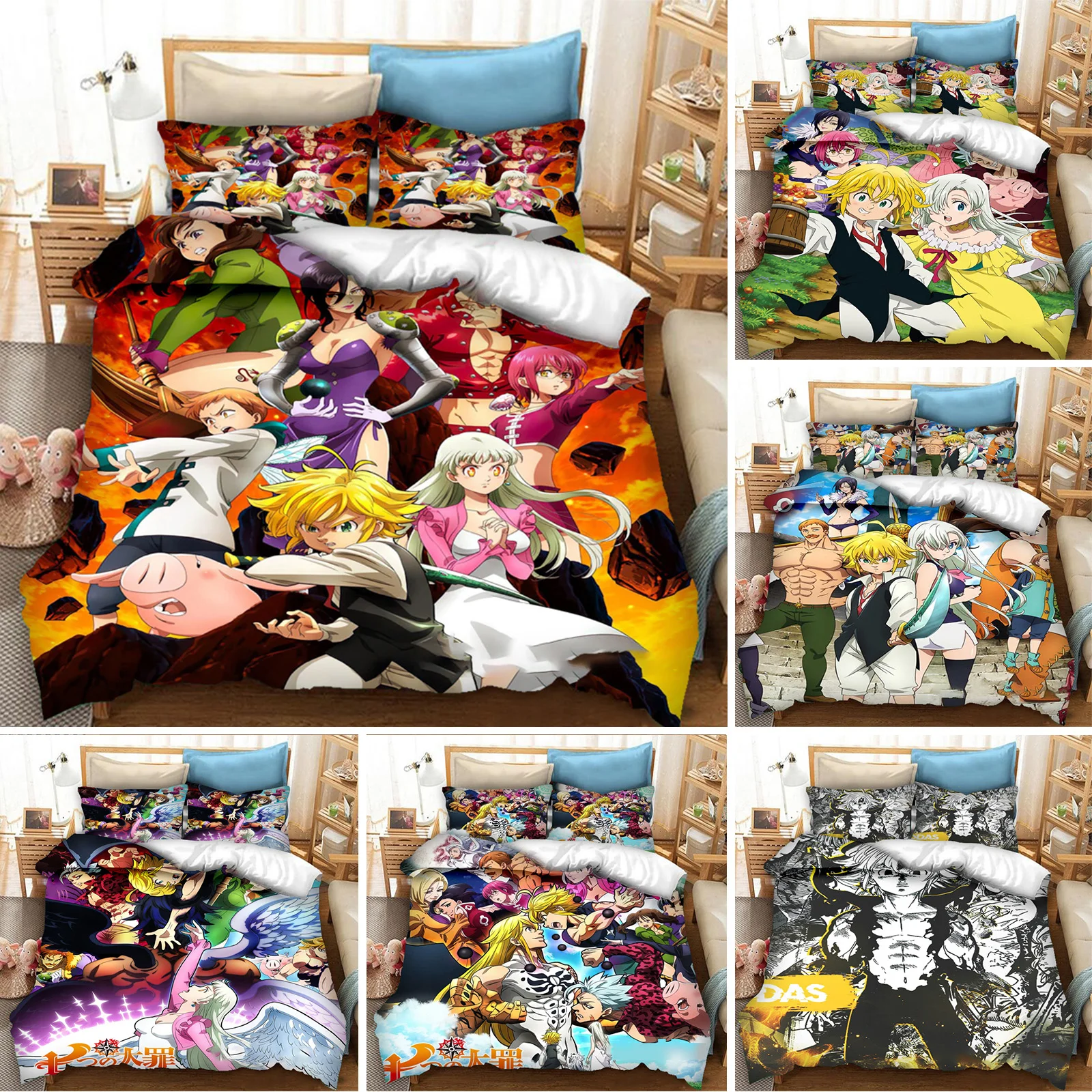

The Seven Deadly Sins Bedding Set For Boys Adults Kid Duvet Cover Bed Cover with Pillowcase Single Queen King Double 3pcs Suit