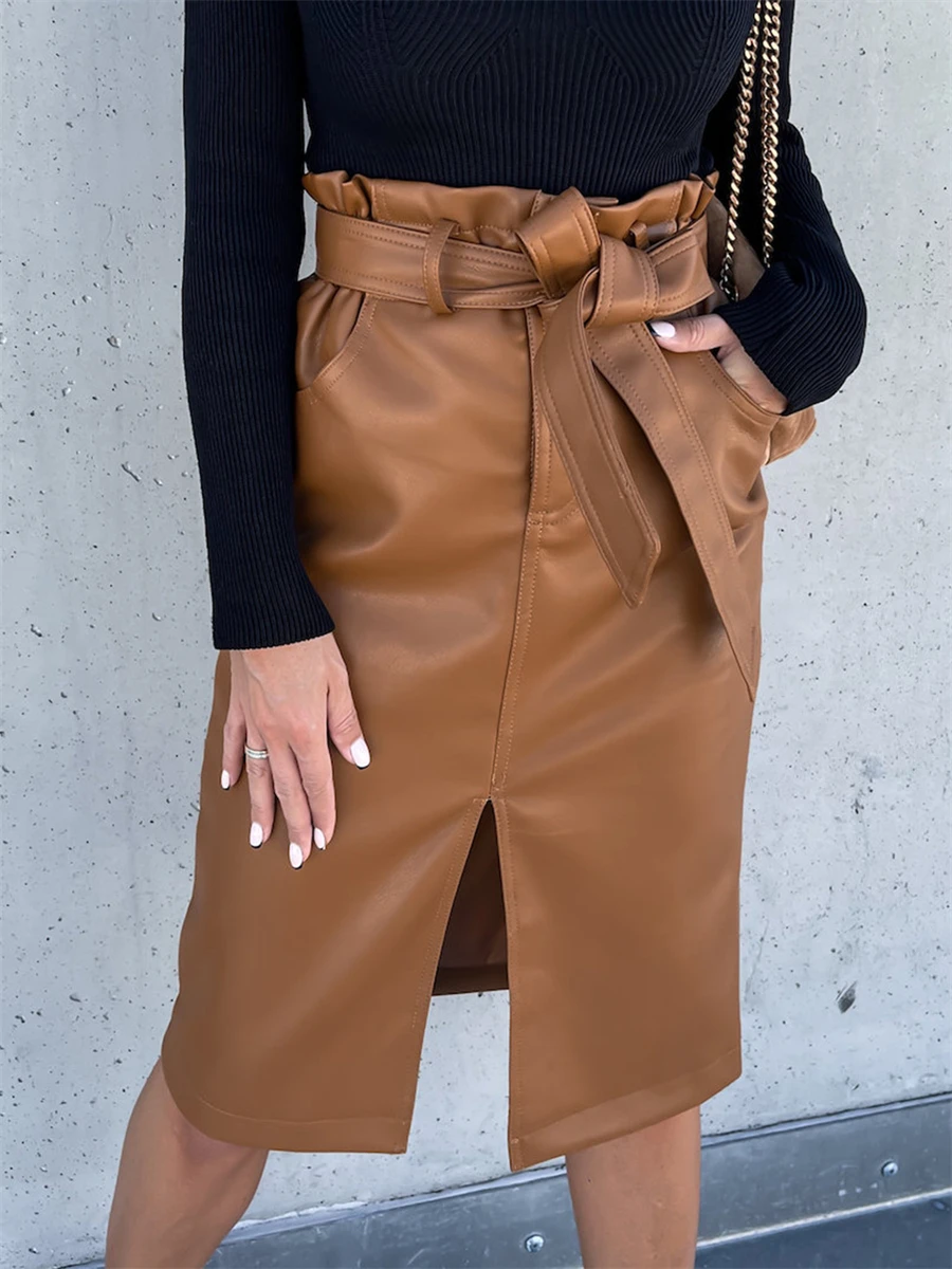 Женская офисная юбка wsevypo с завышенной талией и разрезом модные элегантные