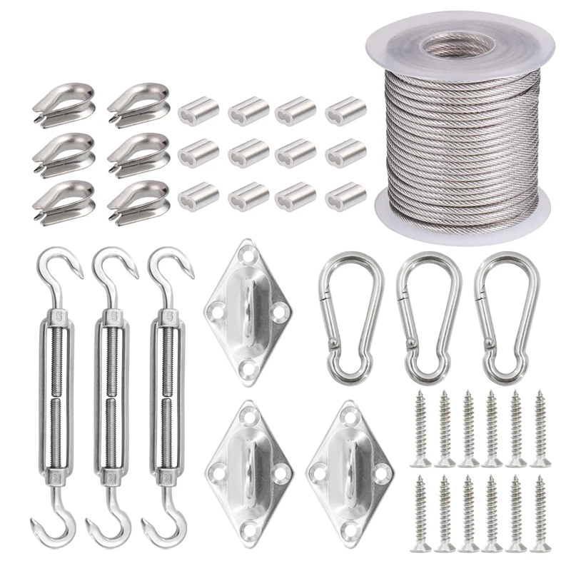 Kit de ganchos para colgar cables de 15M y 2mm, gancho Flexible recubierto de PVC, tensores de gancho, Ojo de almohadilla de diamante con tornillos