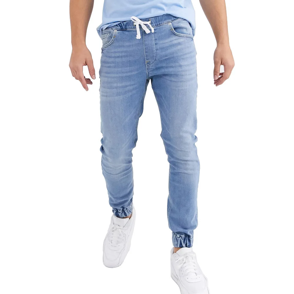 High Quality Retro Washed Men'S Lace-Up Slim Fit Elastic Size 29-36 Casual Street Wear Jeans Jogger Pencil Jeans For Men