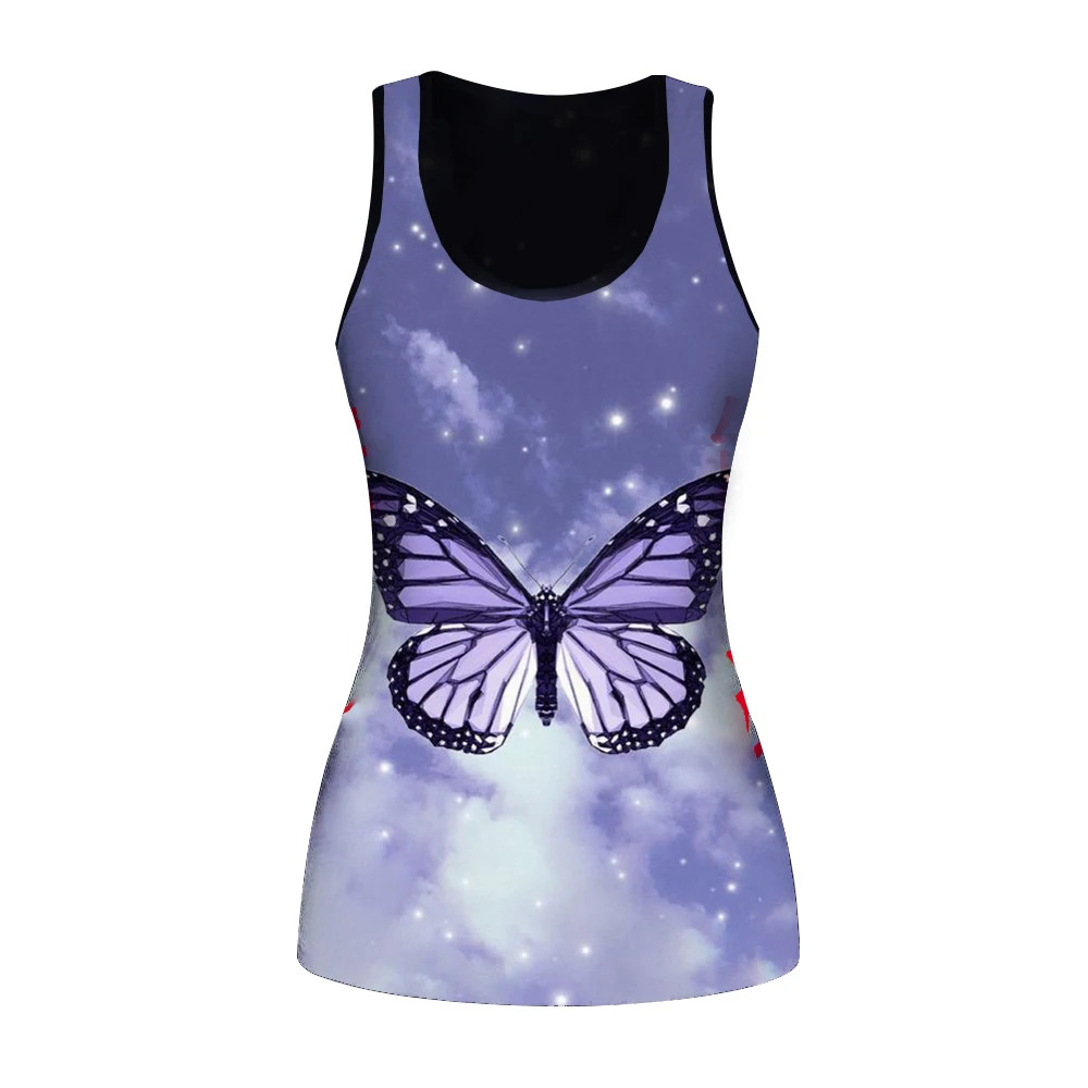 

2020 fashion butterfly print vest women's sleeveless summer vest beautiful O-neck pattern women's top