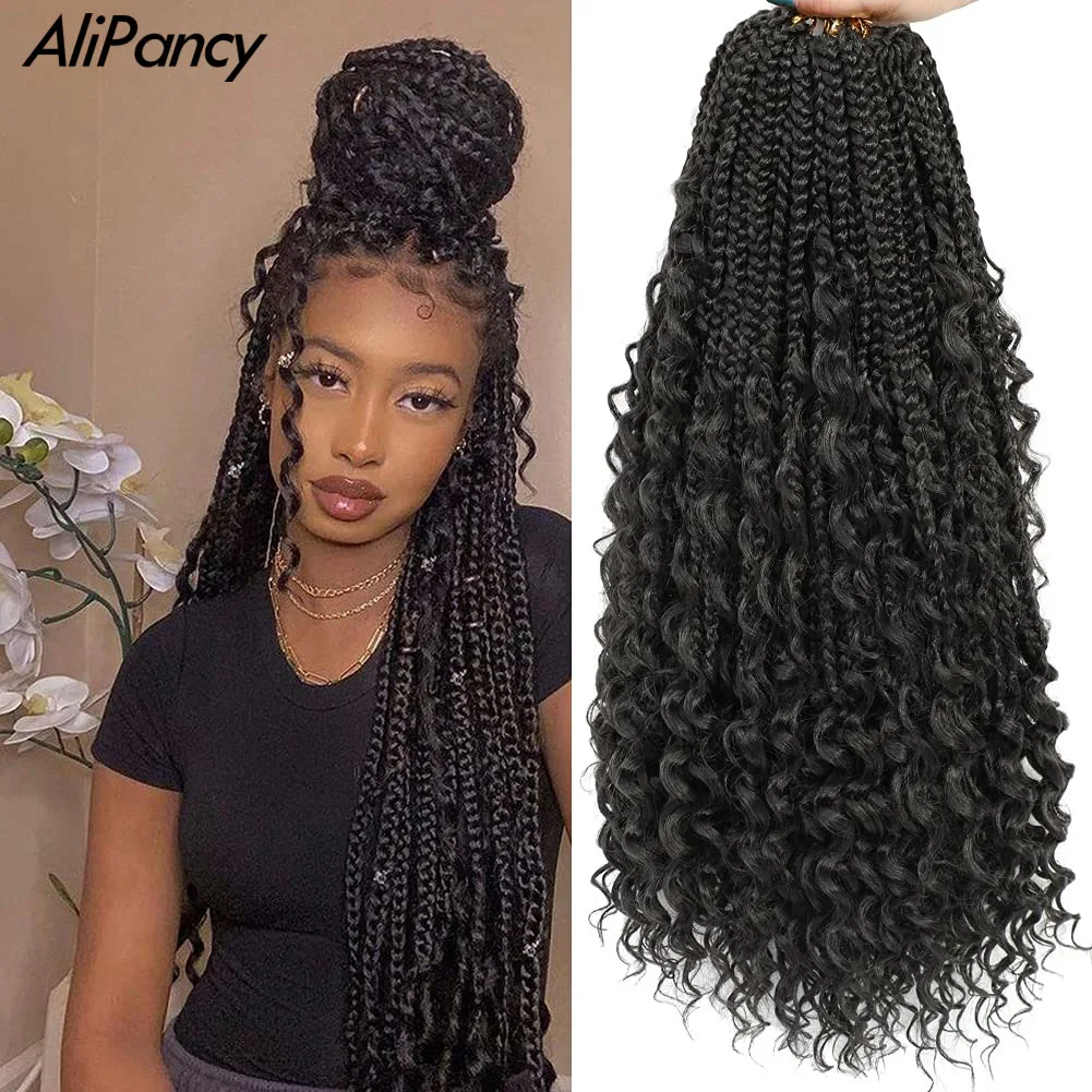 Goddess Box Braids Crochet Hair Synthetic Braiding Hair Extensions Curly End Bohemian Omber Braiding Hair For Women 20 24inch