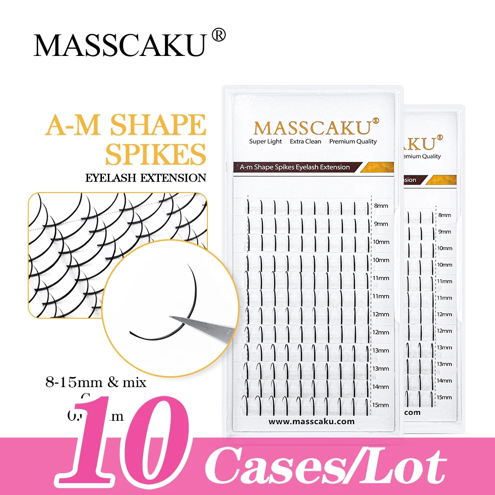 

10case/lot MASSCAKU Premade Russian Volume Eyelash Extensions A/M Shape Long Lasting Lashes Private Label 3D Mink Eyelash