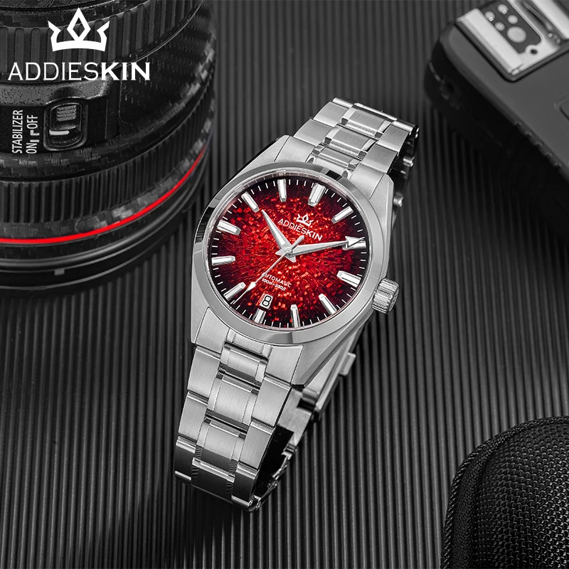 Фото Мужские автоматические часы ADDIESKIN K003 с красным циферблатом, 38 мм, ультратонкие, с японским механическим механизмом Miyota 9015, BGW9, суперлюминесцентные, для дайвинга №2