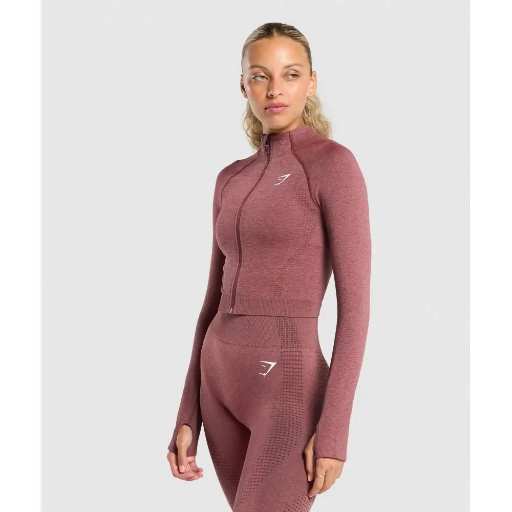 Бесшовный пуловер миди на молнии GYMSHARK Vital Бордово-розовый Marl B5A9Q KB80