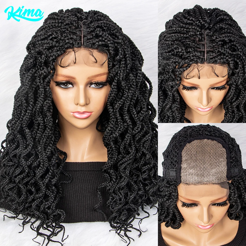 New Braided Wigs 4x4 Lace Synthetic Lace Front Wig Water Wave Wavy Braided Wigs African With Baby Hair Braided Wigs 18 inches