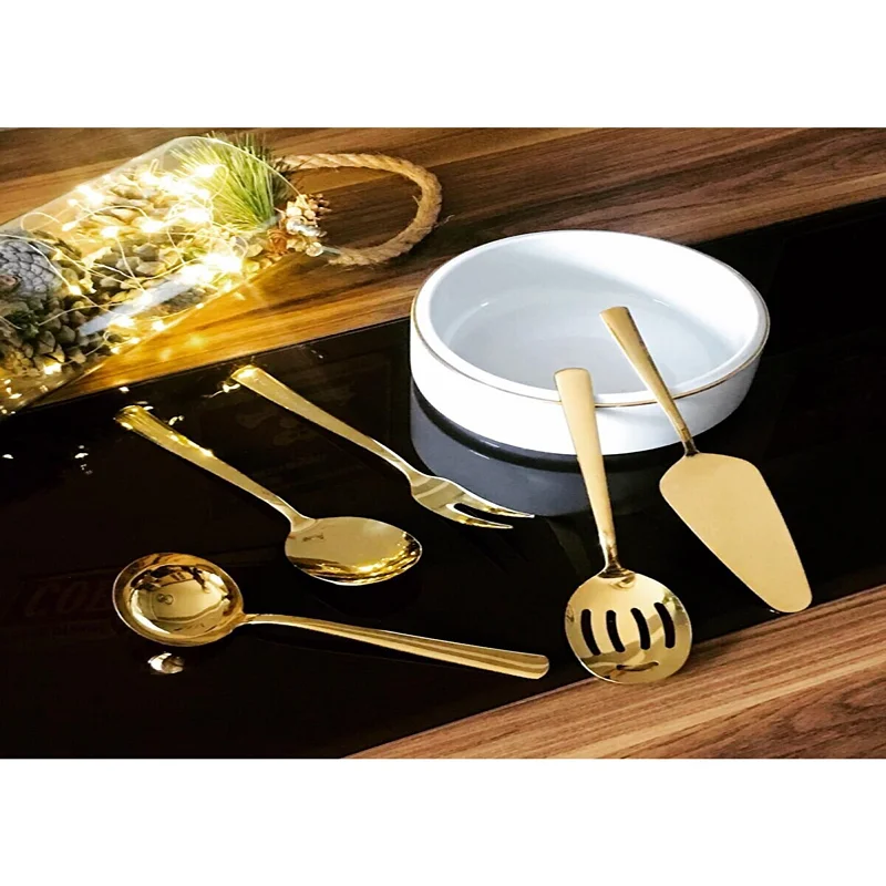 5 Pcs Dinnerware Sauce Ladle Set Gold Colored Serving Set Kitchen Accessories Dinnerware Set Gold Cutlery Set Flatware Set