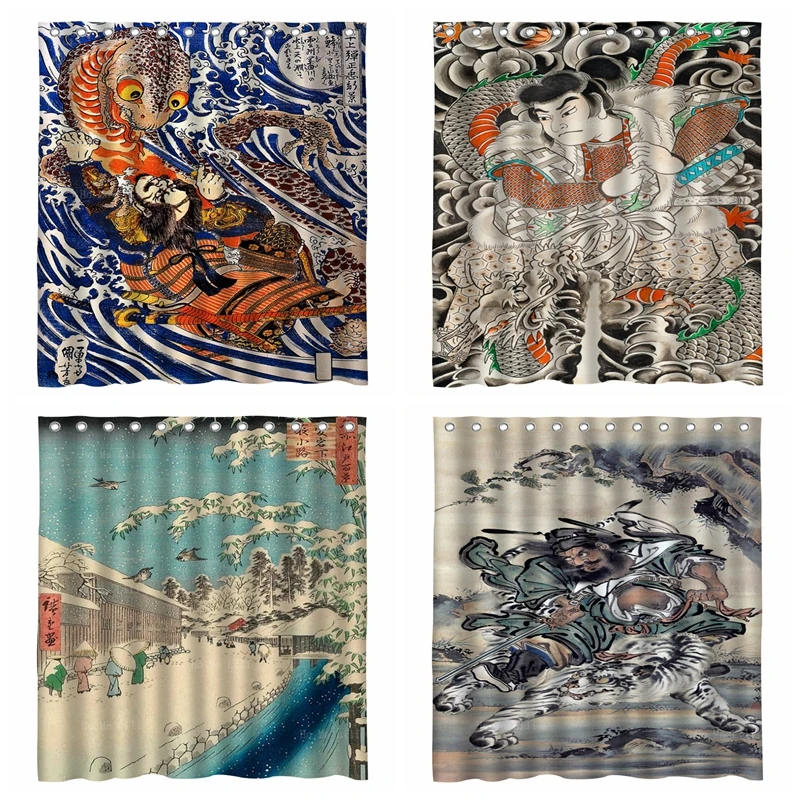 

Famous Views Of Edo Ukiyo E Irezumi Tattoo Snake Art Shoki Cool Traditional Japanese Samurai Shower Curtain By Ho Me Lili