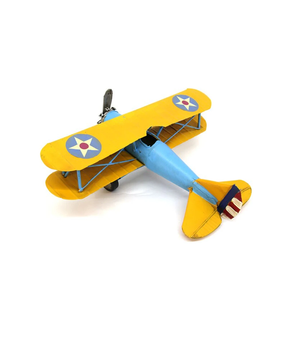 Декоративный Металлический самолёт Biplane желтый безделушка миниатюрный подарок