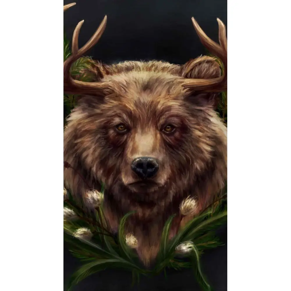 Медведь с рогами. Бурый медведь и олень. Медведь с рогами оленя. Рога оленя. Лось арт.