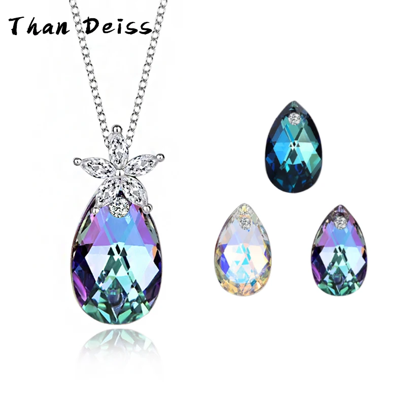 

S925 Sterling Silver Teardrop Crystal Pendant Necklace For Women Using Austrian Crystals Pentagram Plum Blossom Collarbone Chain