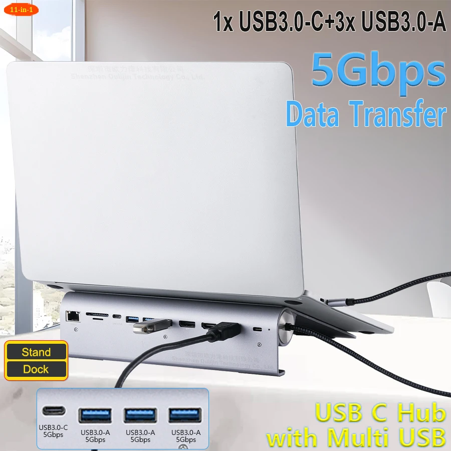 Док-станция для ноутбука с поддержкой 4K, 2 портами HDMI и DP, 11-в-1 подставка-концентратор с поддержкой трех дисплеев, несколькими портами USB 3.0, Ethernet, для MacBook. (art.: 3920dbce4db1b) - 3920dbce4db1b