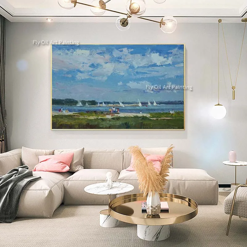 Импрессионистская картина маслом с изображением летнего пейзажа морского неба