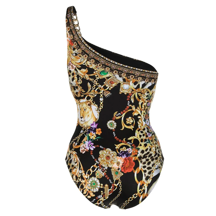 Цельный купальник с винтажным цветочным принтом летний купальный костюм для