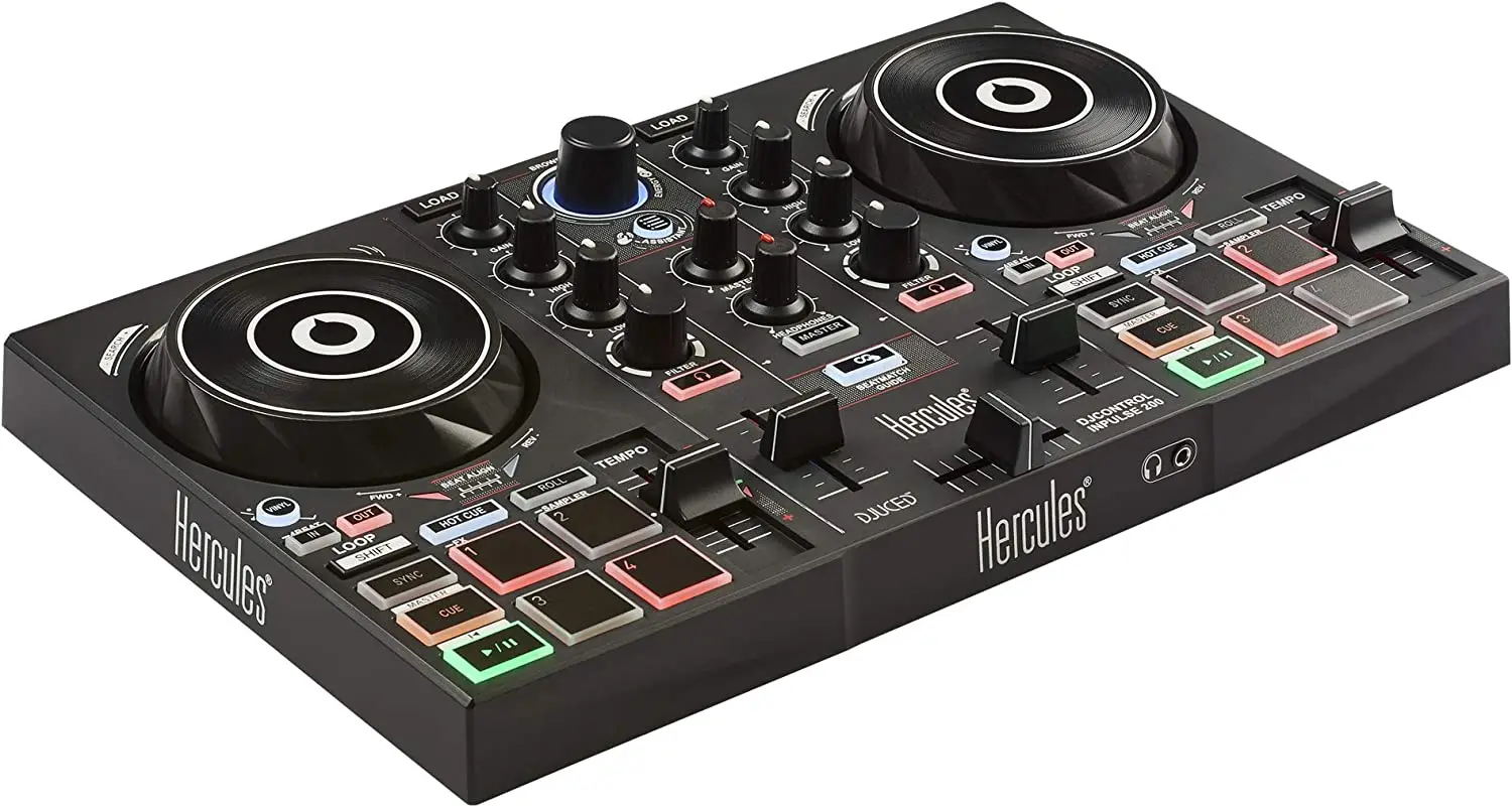 

Hercules DJControl Inpulse 200 – DJ controller with USB, ideal for beginners learning to mix - 2 tracks with 8 pads and sound ca