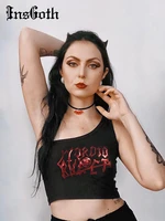 insgoth mall gothic letter streetwear crop tops one shoulder sexy fairy grunge punk camisoles steampunk black bodycon tank tops