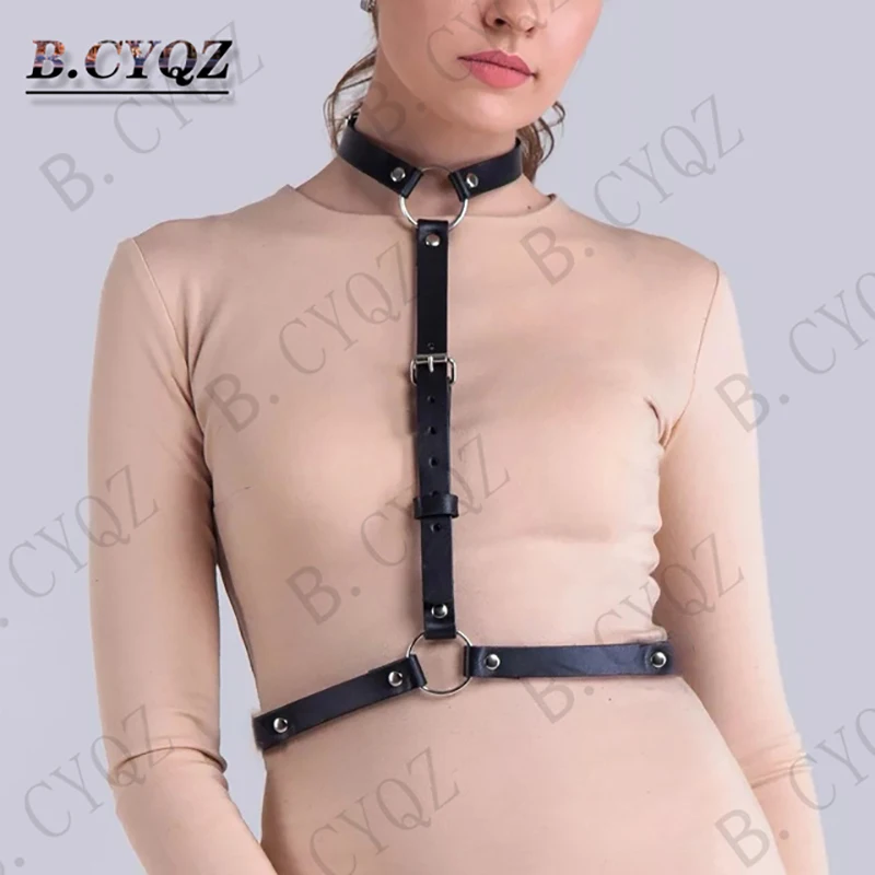 

B.CYQZ Sexy Lingerie Goth Leather Harness Straps Belt Sexy Women Body Bondage Harness Suspenders 100%Handmade Garter Belt